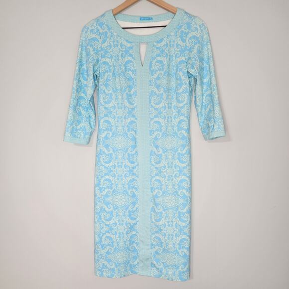 J. McLaughlin Gillian Aqua Blue Paisley Sheath Mini Dress Catalina Cloth - Picture 1 of 9